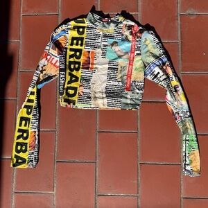 Colorful Graphic Long Sleeve Crop Top